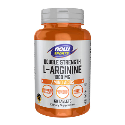 NOW Sports L-Arginine Double Strength 1000mg - Nitric Oxide Booster & Amino Acids - 60 Tablets for Enhanced Performance