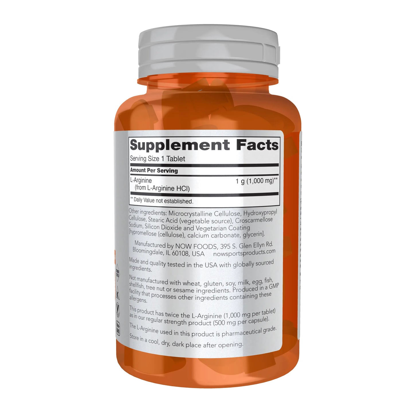NOW Sports L-Arginine Double Strength 1000mg - Nitric Oxide Booster & Amino Acids - 60 Tablets for Enhanced Performance