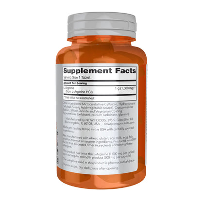 NOW Sports L-Arginine Double Strength 1000mg - Nitric Oxide Booster & Amino Acids - 60 Tablets for Enhanced Performance